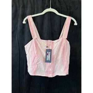 NWT Tommy Hilfiger Womens Pink Sleeveless Tank Top Cropped Striped Size 10